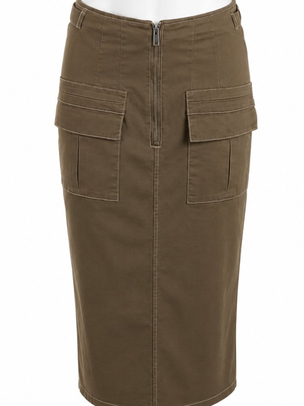 MEDIUM sage green skirt, front zip close, pockets & back split. Cargo Utility